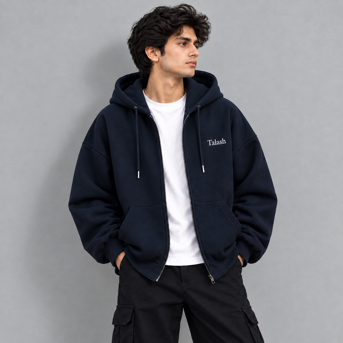 Navy Blue baggy Zip Hoodie