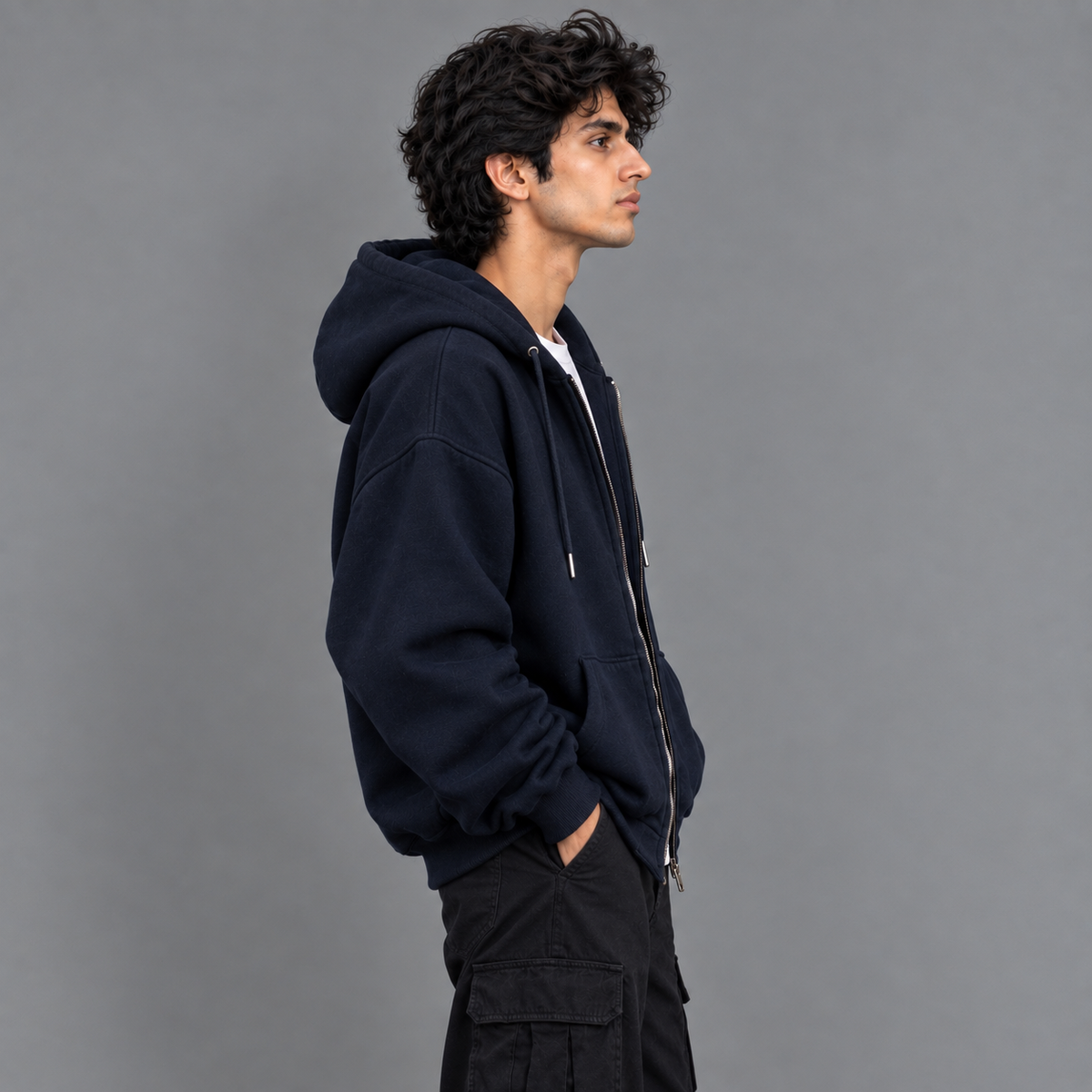 Navy Blue baggy Zip Hoodie