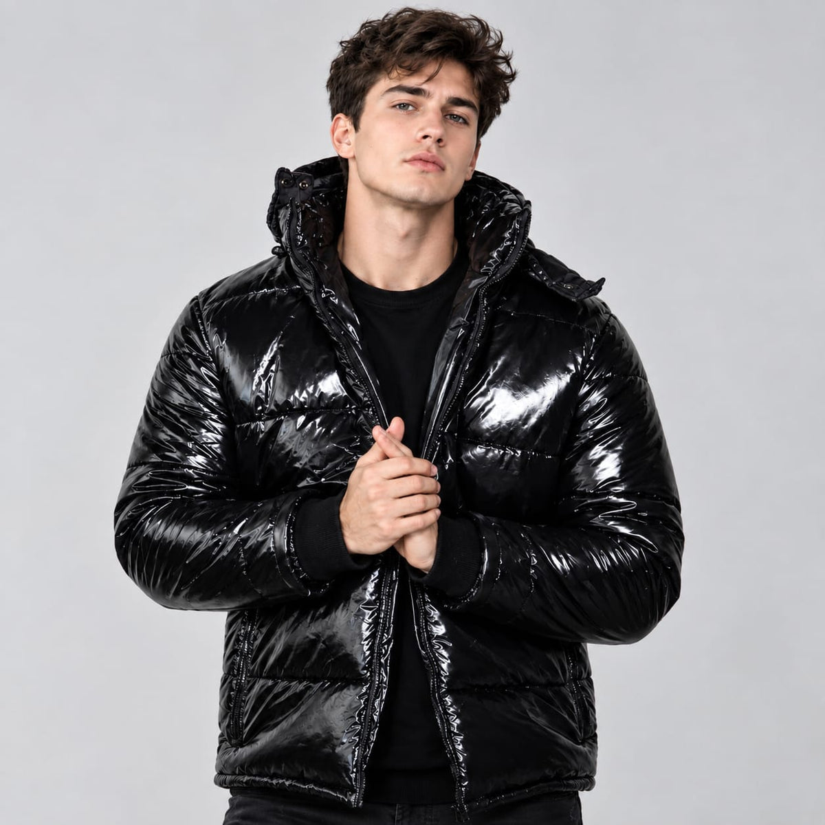 Black Glossy Puffer Jacket