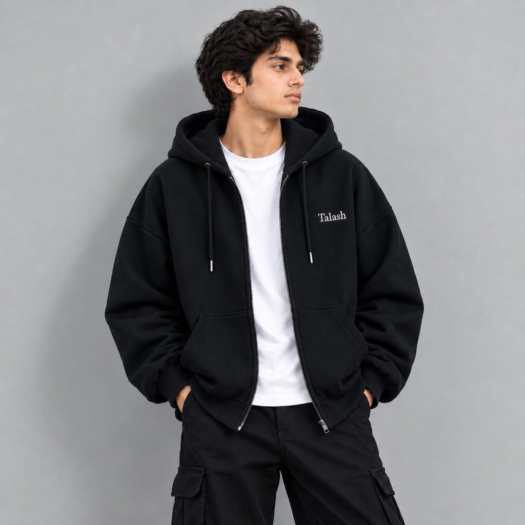 Black Baggy Zip Hoodie