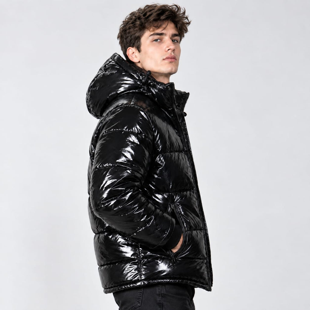 Black Glossy Puffer Jacket