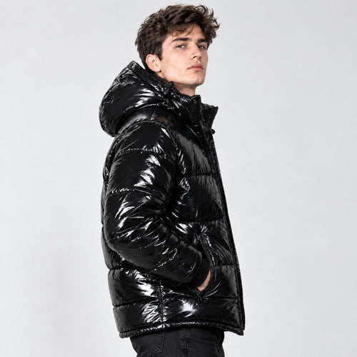 Black Glossy Puffer Jacket