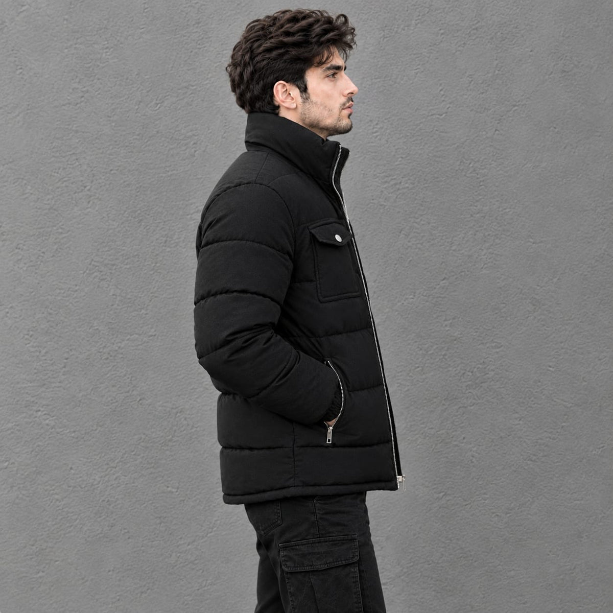 Men's Black Quilted Puffer Jacket