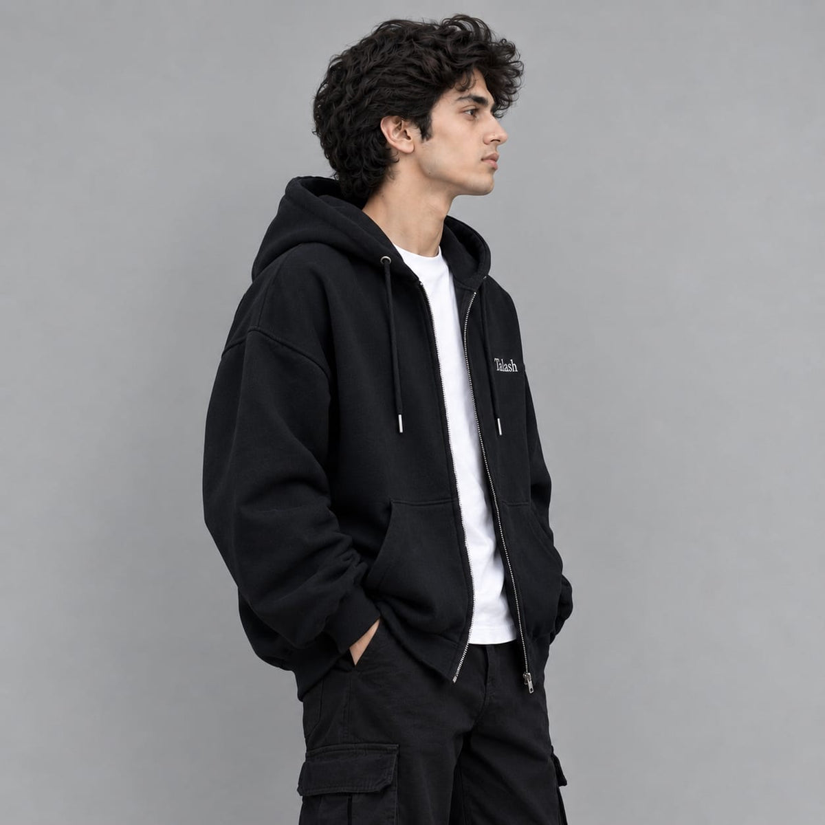 Black Baggy Zip Hoodie