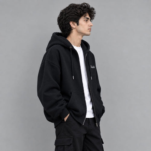 Black Baggy Zip Hoodie